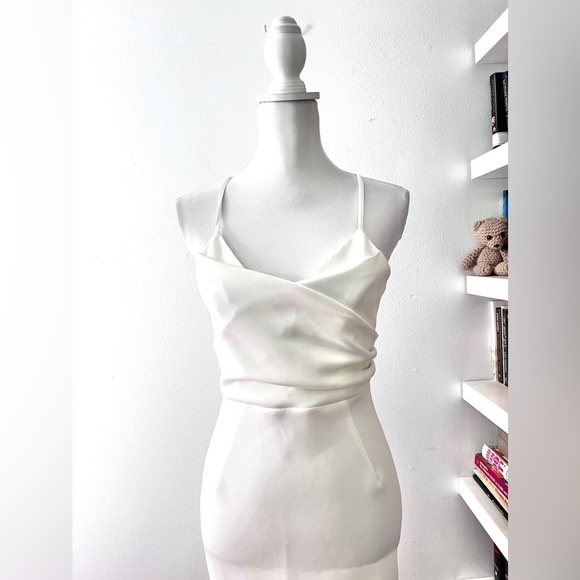 ASOS White scuba material midi asymmetrical wedding bridal dress size 6 - Picture 5 of 16